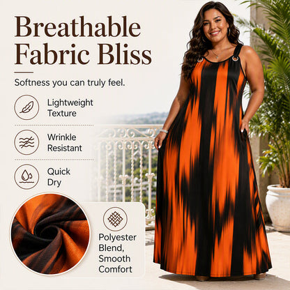 ✨👗Vestido sem mangas às riscas para mulher, tamanho grande