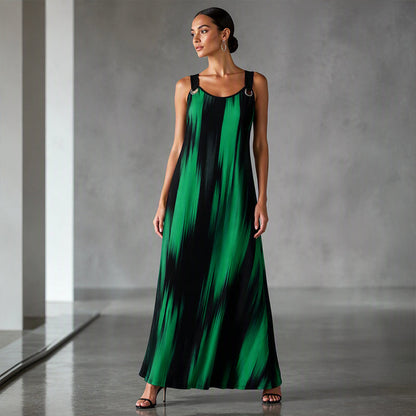✨👗Vestido sem mangas às riscas para mulher, tamanho grande