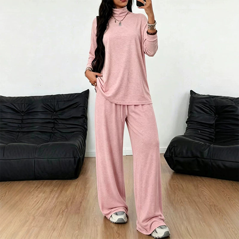 ✨👗Conjunto de camisola de gola alta e calças largas para mulher