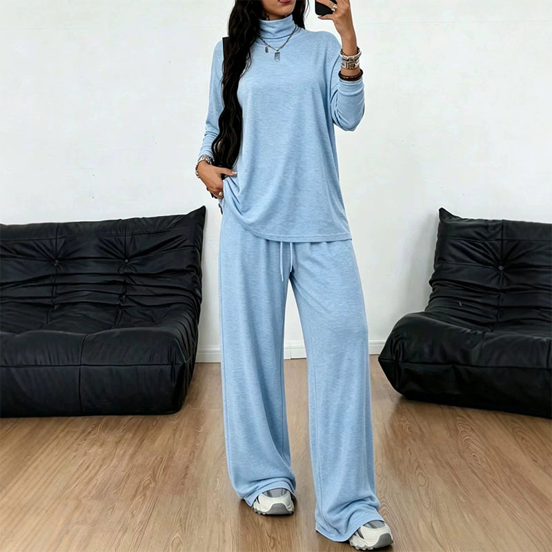 ✨👗Conjunto de camisola de gola alta e calças largas para mulher