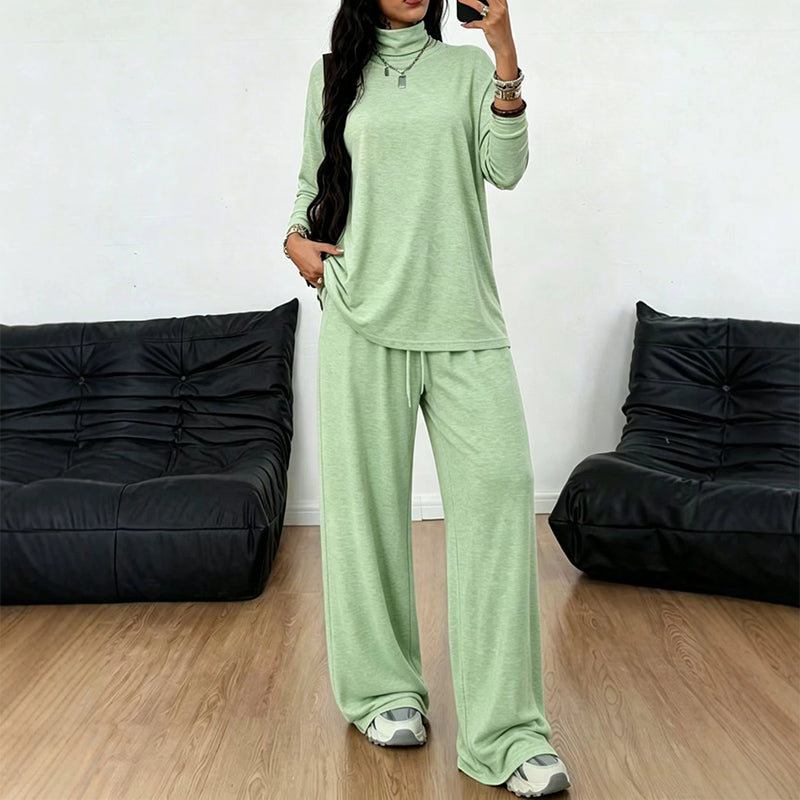 ✨👗Conjunto de camisola de gola alta e calças largas para mulher