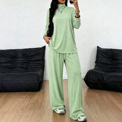 ✨👗Conjunto de camisola de gola alta e calças largas para mulher