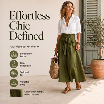 ✨👗Conjunto elegante de camisa e saia com cintura atada para mulher