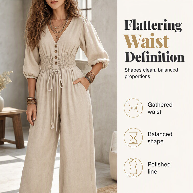 ✨👗Macacão feminino com decote em V que realça a cintura
