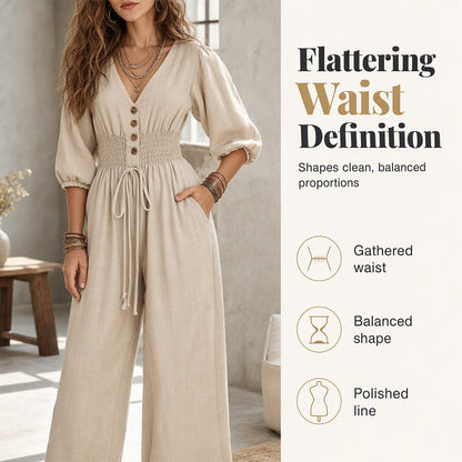 ✨👗Macacão feminino com decote em V que realça a cintura