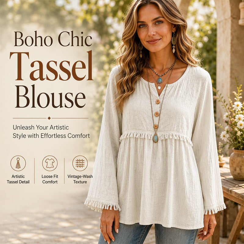 ✨👚Top casual feminino de manga comprida, corte largo e com franjas