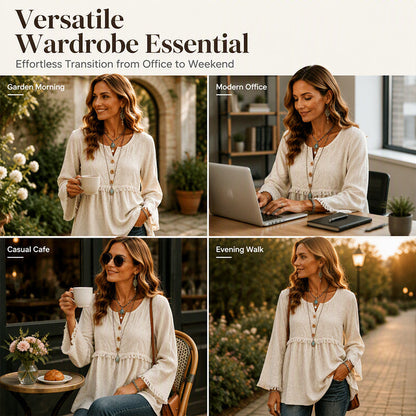 ✨👚Top casual feminino de manga comprida, corte largo e com franjas