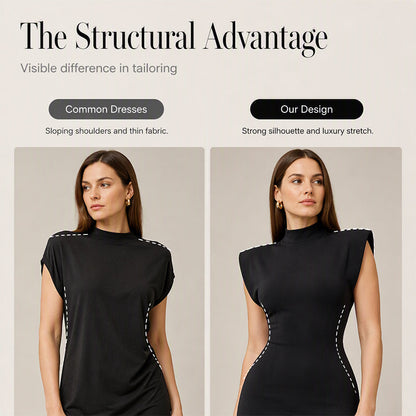 ✨👗Vestido justo e elegante com gola alta para mulher【Sem custos de envio】