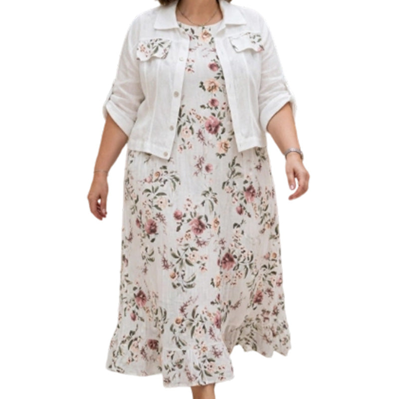 🌸💖Conjunto de vestido maxi floral para mulher com casaco curto