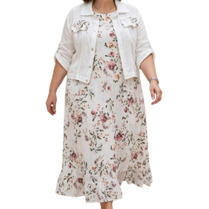 🌸💖Conjunto de vestido maxi floral para mulher com casaco curto