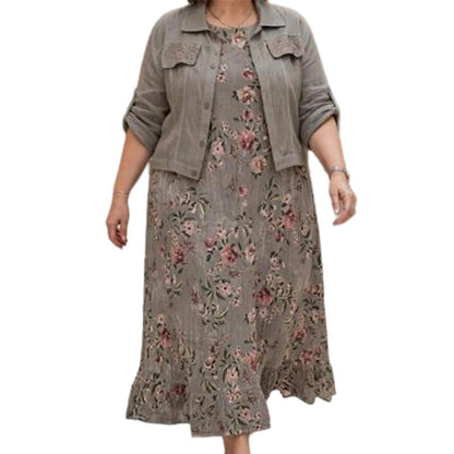 🌸💖Conjunto de vestido maxi floral para mulher com casaco curto