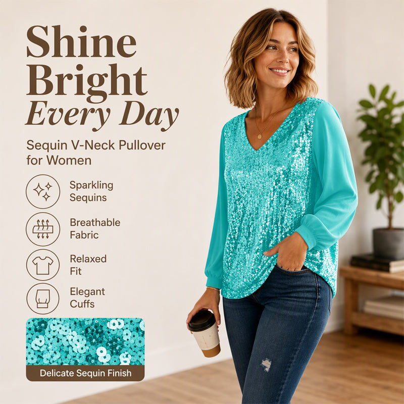 ✨ 👚Top elegante com decote em V e lantejoulas para mulher