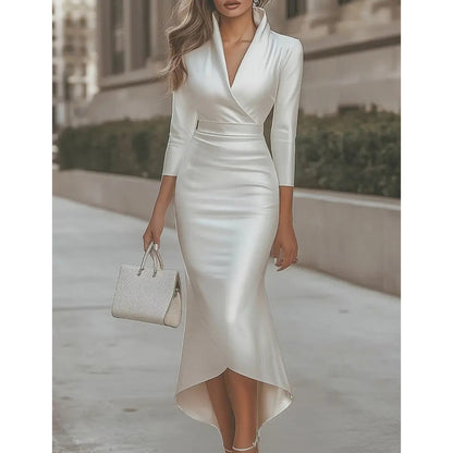 ✨👗Vestido midi elegante em cetim para mulher