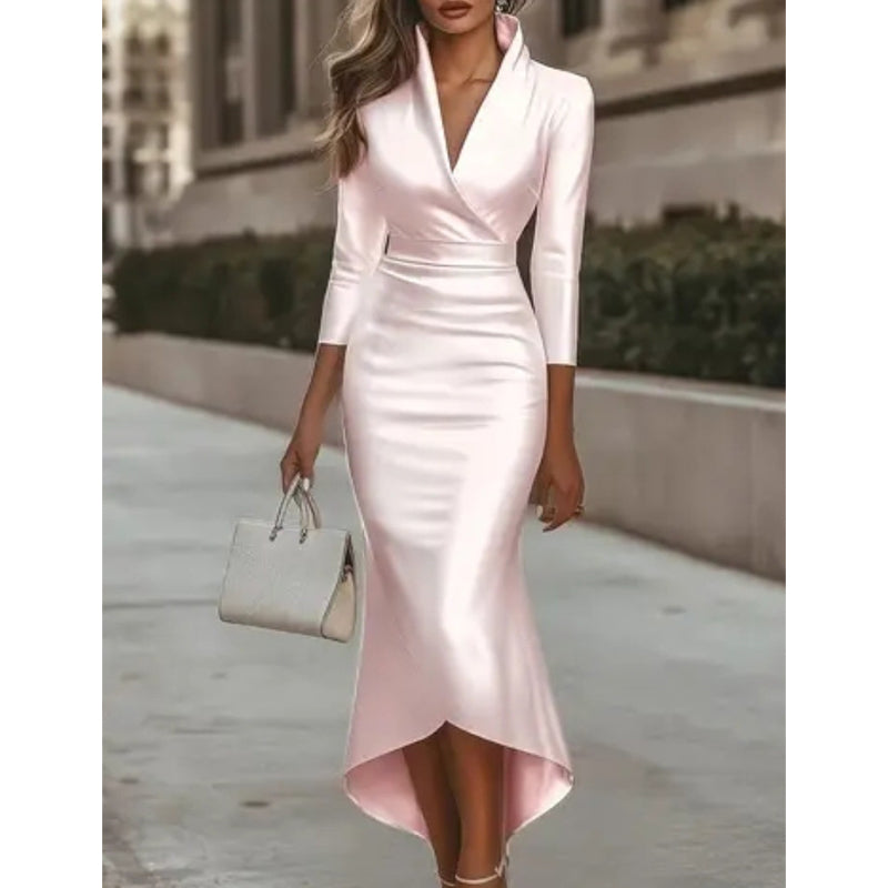 ✨👗Vestido midi elegante em cetim para mulher