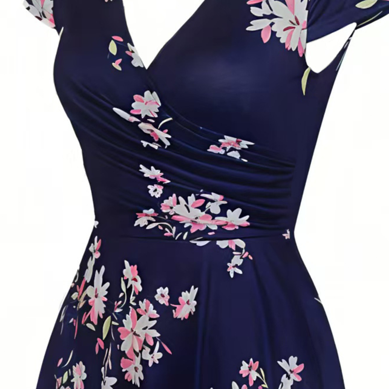 ✨👗Vestido elegante com estampado e bolsos para mulher
