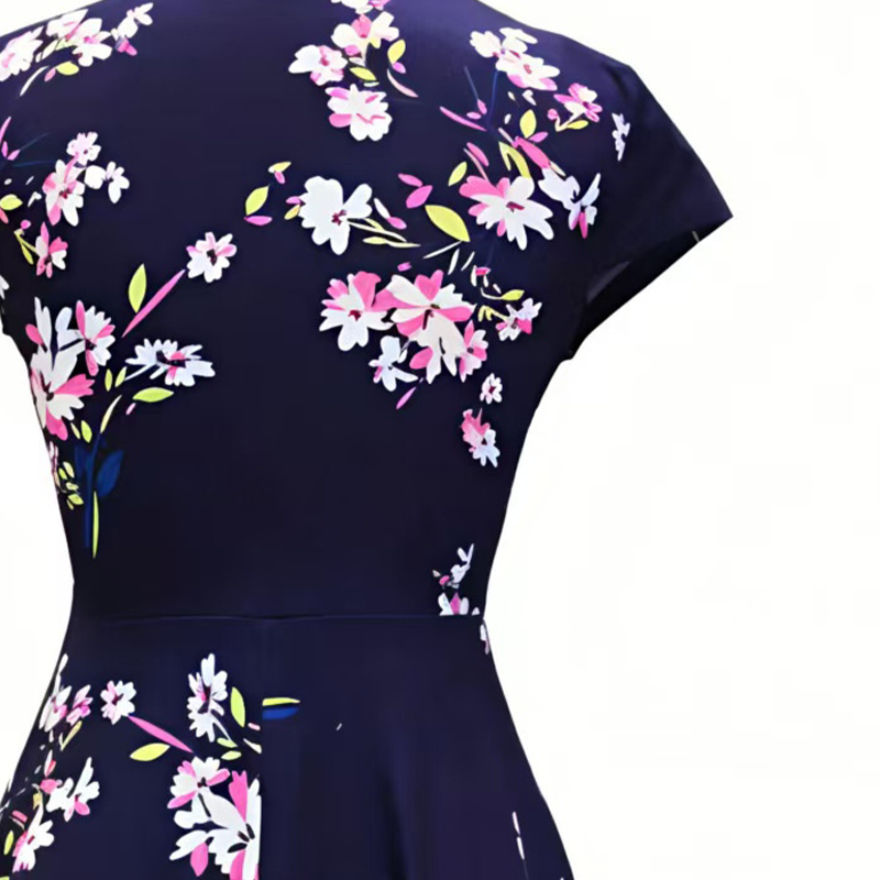 ✨👗Vestido elegante com estampado e bolsos para mulher