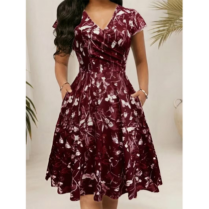 ✨👗Vestido elegante com estampado e bolsos para mulher