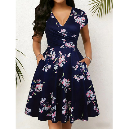✨👗Vestido elegante com estampado e bolsos para mulher