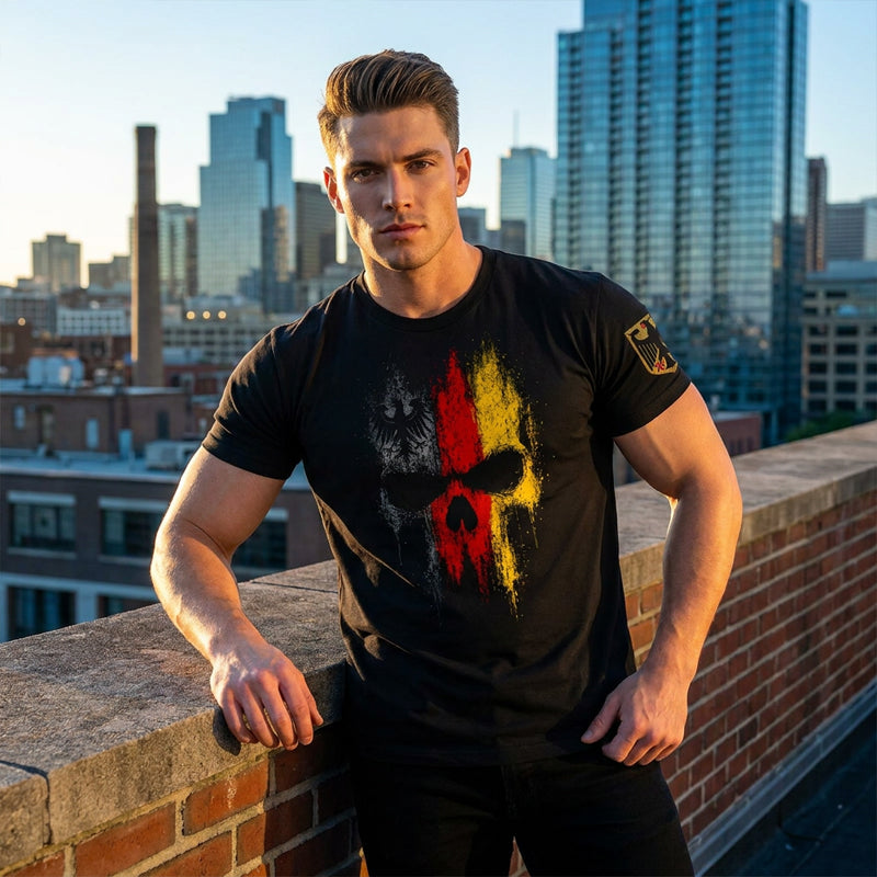 Camiseta masculina com estampa de caveira