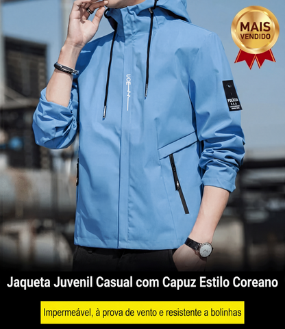 Jaqueta casual juvenil com capuz, estilo coreano