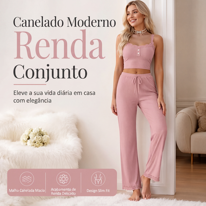 ✨👗Conjunto de pijama de camisola de renda para mulher, verão