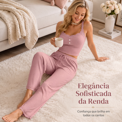 ✨👗Conjunto de pijama de camisola de renda para mulher, verão