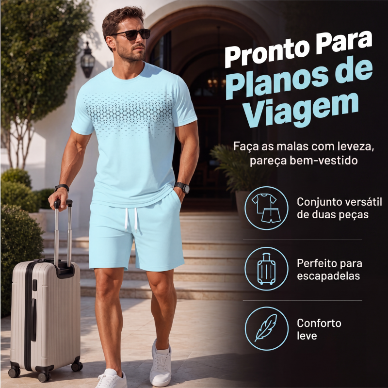 Conjunto de 2 peças: camiseta casual e shorts masculinos