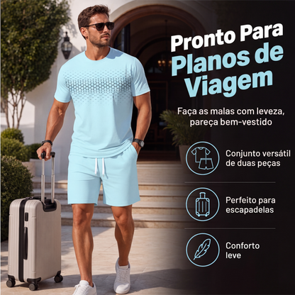 Conjunto de 2 peças: camiseta casual e shorts masculinos