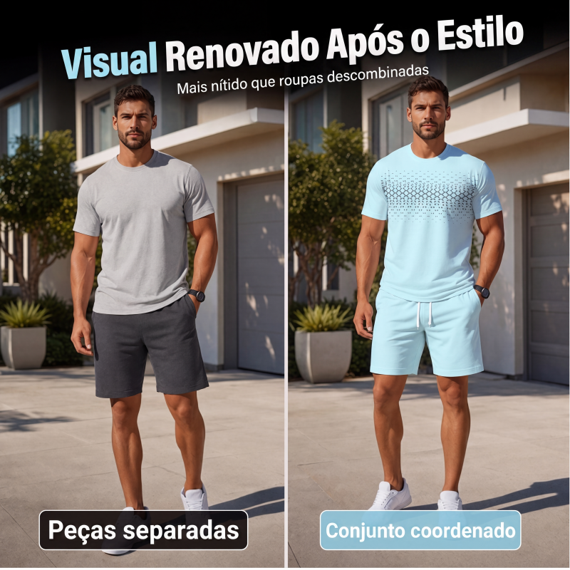 Conjunto de 2 peças: camiseta casual e shorts masculinos
