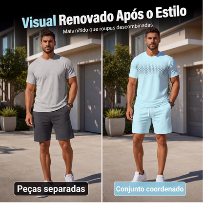 Conjunto de 2 peças: camiseta casual e shorts masculinos
