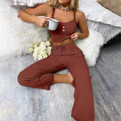 ✨👗Conjunto de pijama de camisola de renda para mulher, verão