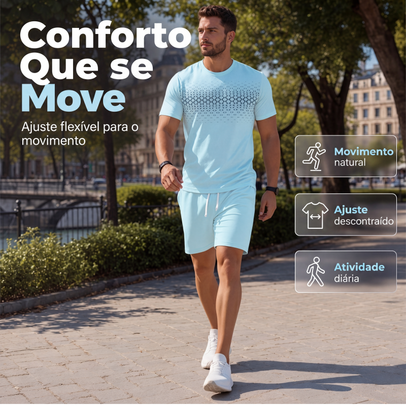 Conjunto de 2 peças: camiseta casual e shorts masculinos