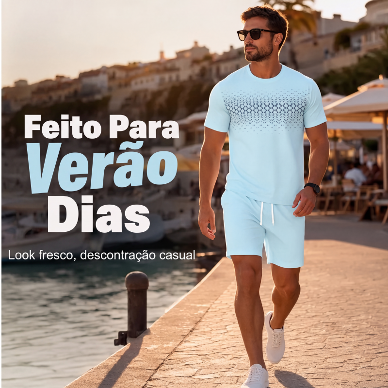 Conjunto de 2 peças: camiseta casual e shorts masculinos