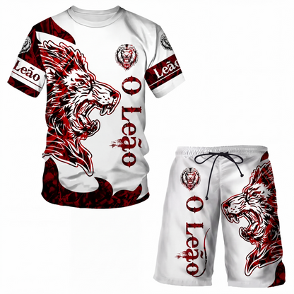 Conjunto casual de camiseta com estampa de animal e shorts para homem