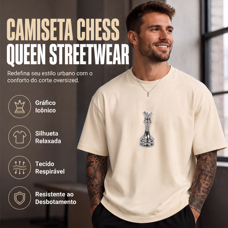 Camiseta masculina gola careca com estampa de xadrez