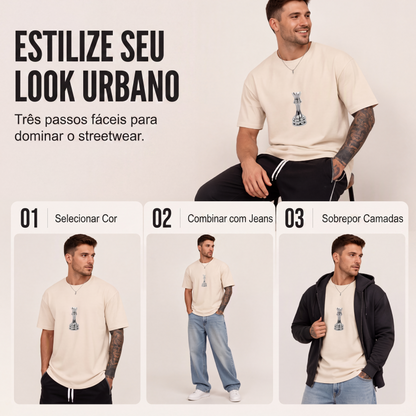 Camiseta masculina gola careca com estampa de xadrez
