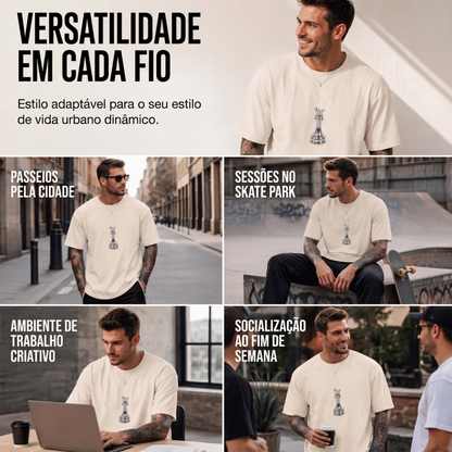 Camiseta masculina gola careca com estampa de xadrez
