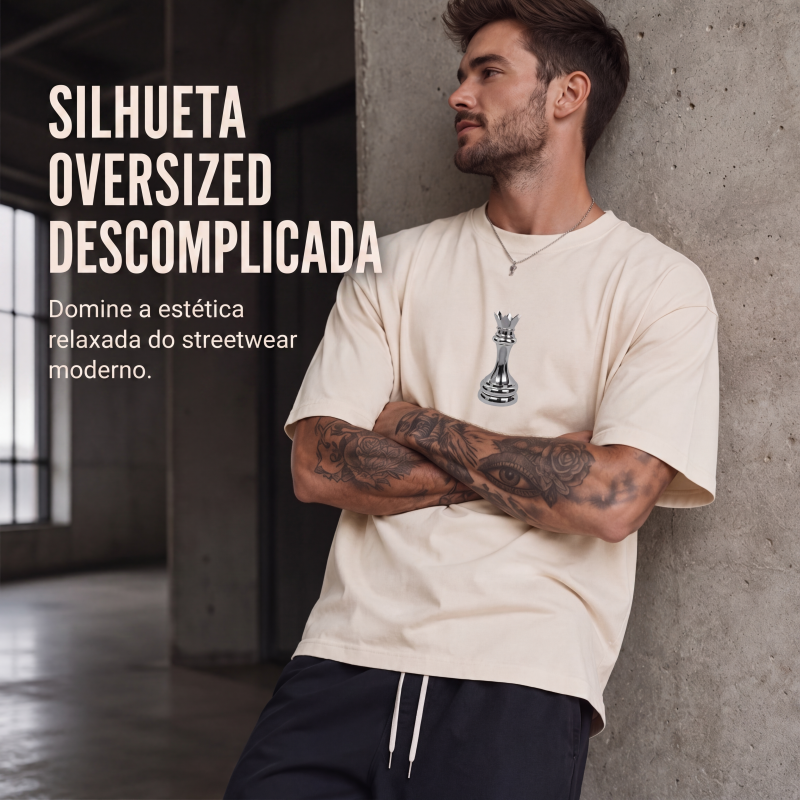 Camiseta masculina gola careca com estampa de xadrez