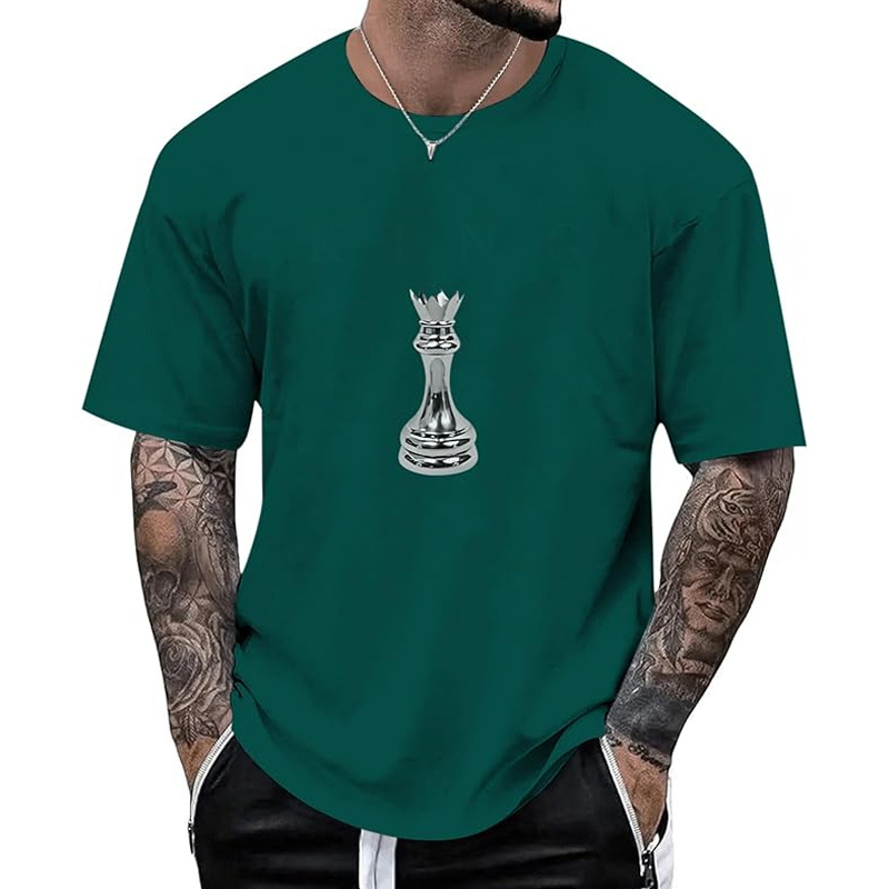 Camiseta masculina gola careca com estampa de xadrez