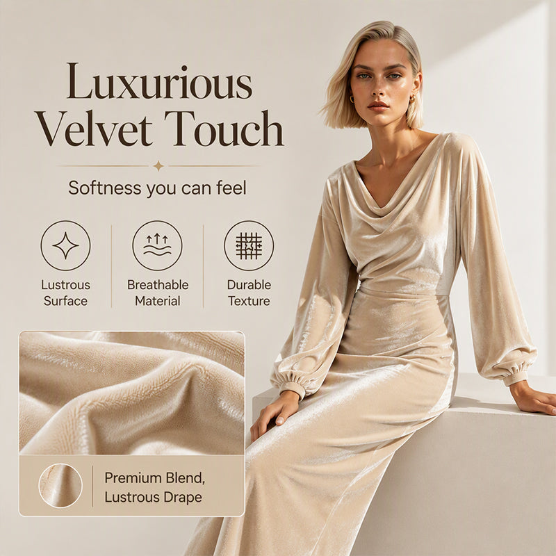 ✨👗Vestido elegante de veludo com gola alta para mulher