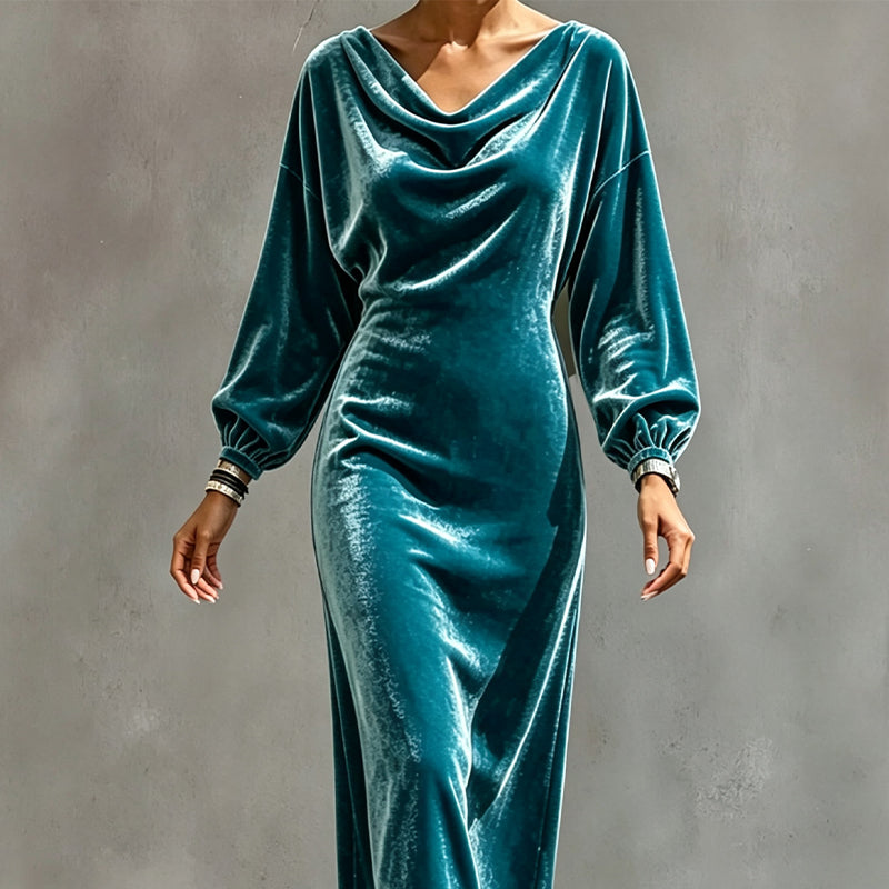 ✨👗Vestido elegante de veludo com gola alta para mulher