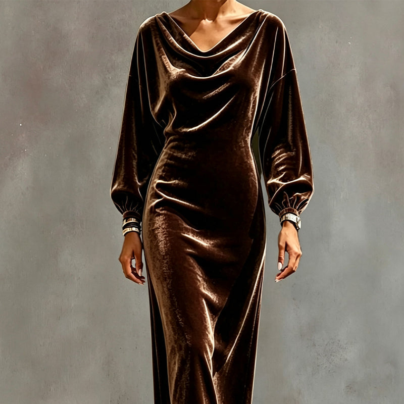 ✨👗Vestido elegante de veludo com gola alta para mulher