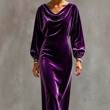 ✨👗Vestido elegante de veludo com gola alta para mulher