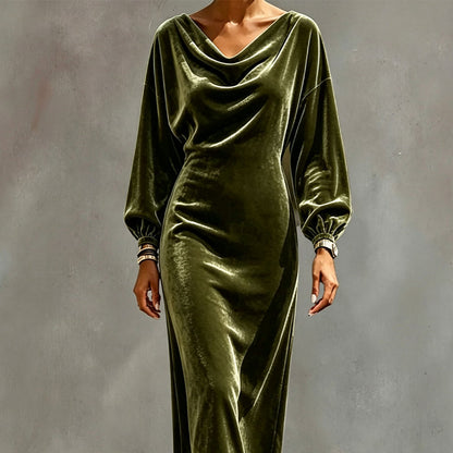✨👗Vestido elegante de veludo com gola alta para mulher