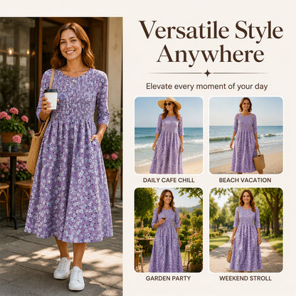 ✨👗Vestido feminino com estampado floral e franzido