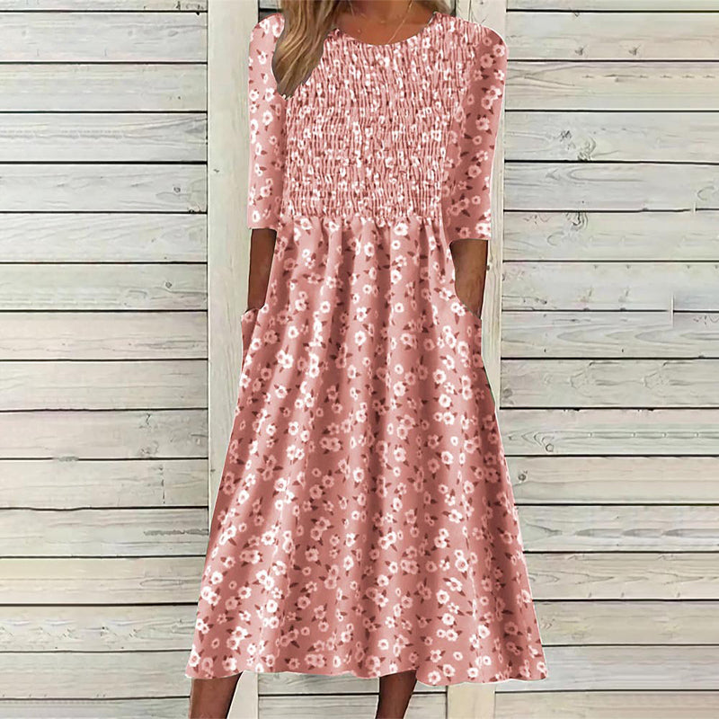 ✨👗Vestido feminino com estampado floral e franzido