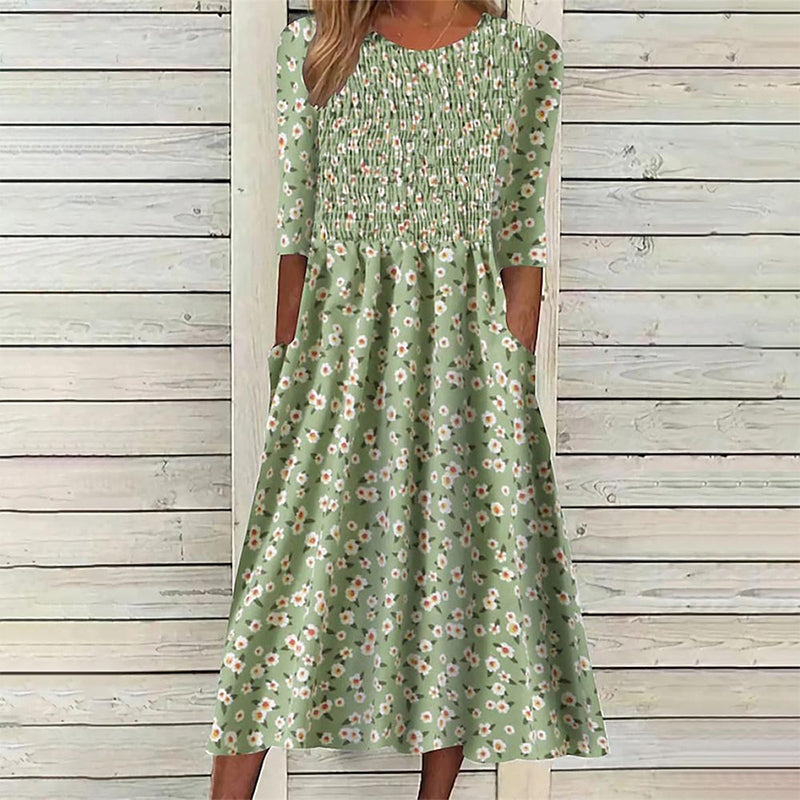 ✨👗Vestido feminino com estampado floral e franzido