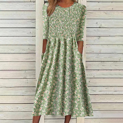 ✨👗Vestido feminino com estampado floral e franzido