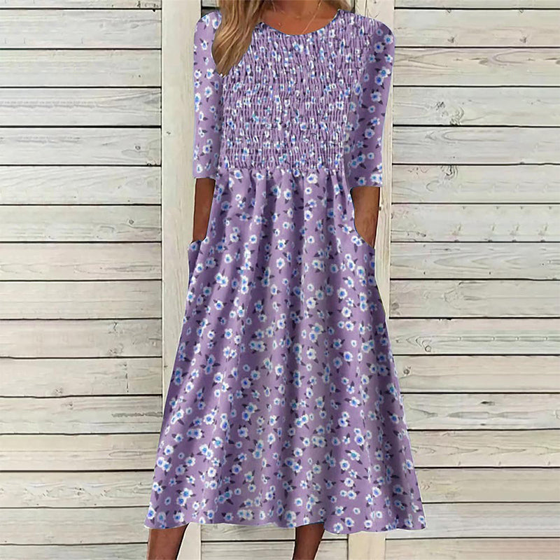✨👗Vestido feminino com estampado floral e franzido