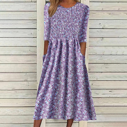 ✨👗Vestido feminino com estampado floral e franzido